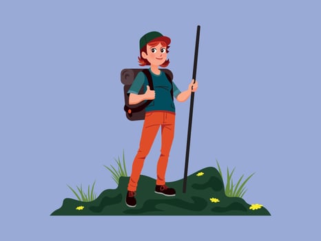 Flat female character of a hiker, illustration vector