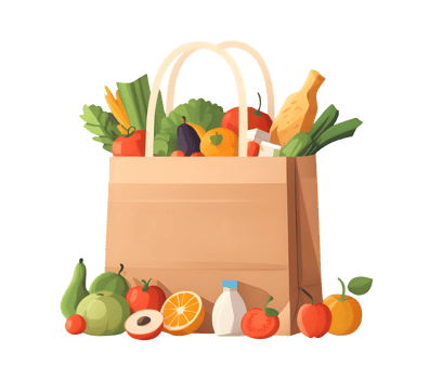 A paper bag full of fruits and vegetables png