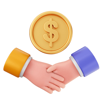 Handshake with dollar coin and two hands png