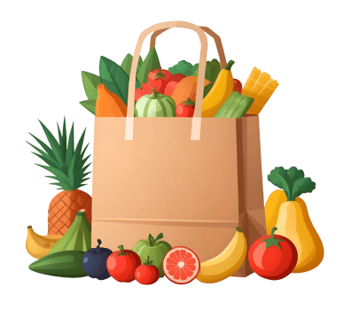 A paper bag full of fruits and vegetables png