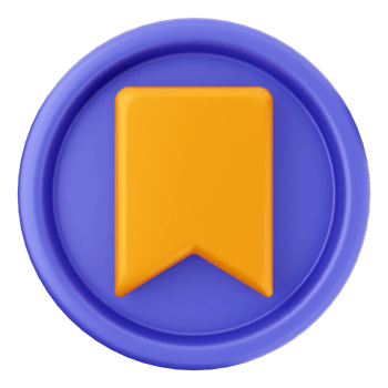 A blue and orange button with a book icon png