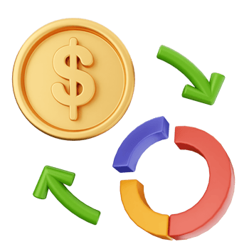 A dollar coin, a graph and an arrow pointing to it png
