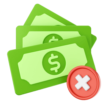 Money icon with a red cross and dollar bills png