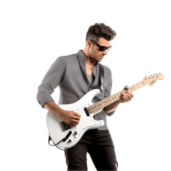 Live guitar performance by musician studio setting portrait photography modern vibe close-up passionate expression png