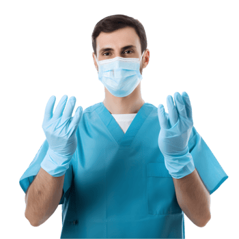 Healthcare professional demonstrating safety protocols in a clinical setting portrait photography clean environment close-up safety awareness png