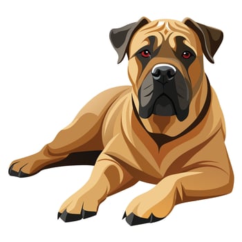 bullmastiff dog laying color illustration, Cartoon graphic.Pet Animal vector