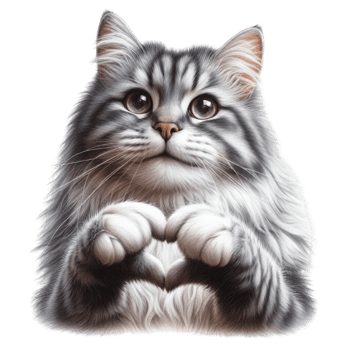 A cute cat is depicted with its paws shaped into a heart, giving an adorable and affectionate look. cutouts png