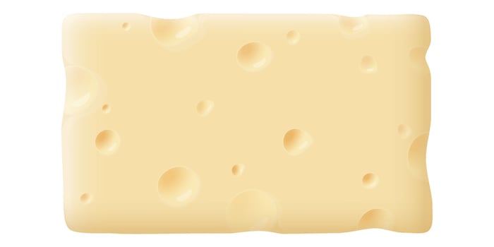 A piece of swiss cheese cross section texture isolated on white background graphic illustration. vector