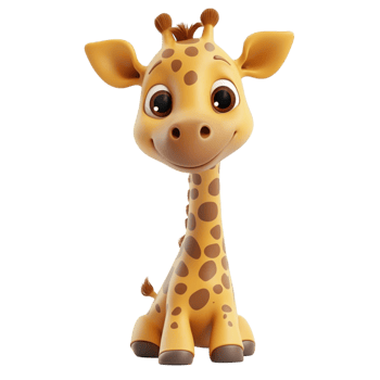 Sweet Baby Giraffe Sitting Down with Gentle Expression png