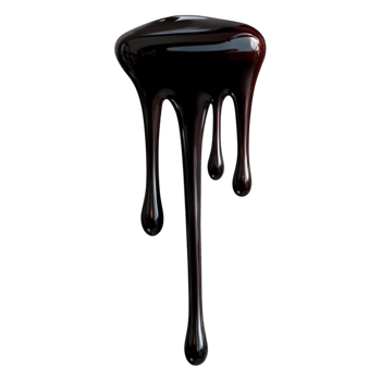 Glossy Black Liquid Droplet Flowing Downward on Transparent Background png