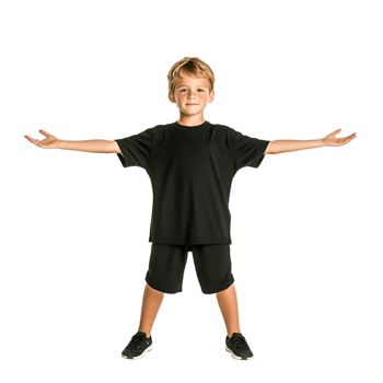 Joyful child with open arms expressing happiness and energy indoors png