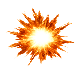 Bright Explosion with Fiery Flames and Radiant Blast Effect png