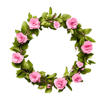 Elegant floral wreath with soft pink roses and green leaves png