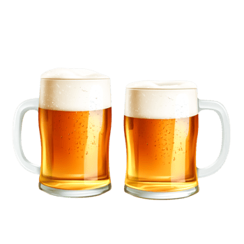 Refreshing Cold Beers in Classic Glasses with Creamy Foam Topping png