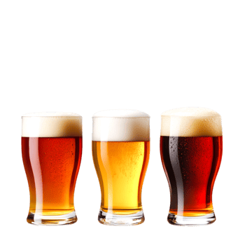 Assorted Craft Beer Pints with Foam on a Transparent Background png