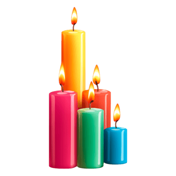 Colorful Candles with Bright Flames on a png