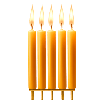 Five Bright Yellow Candles Burning Together on a png