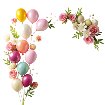 corner floral balloons frame is isolated on transparent background png