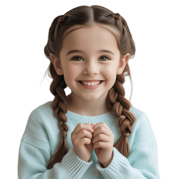 A little girl with braids is smiling png