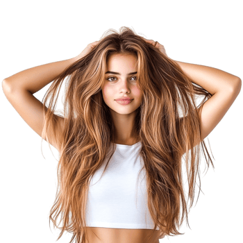 Young Woman with Long Hair and Casual Outfit in Bright Studio Light png