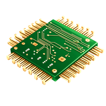 Green Circuit Board with Gold Pins and Electronic Components Display png