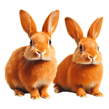Cute Orange Rabbits Sitting Together in a Bright Green Field png