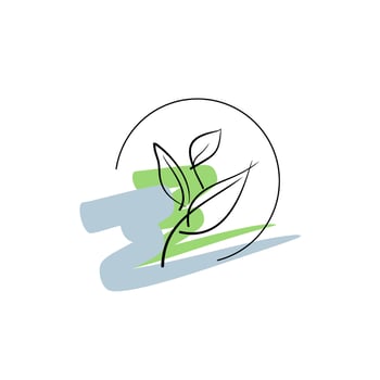 round logo sprout green. twig with leaves illustration. herbarium flora hand drawn brush arbitrarily careless vector