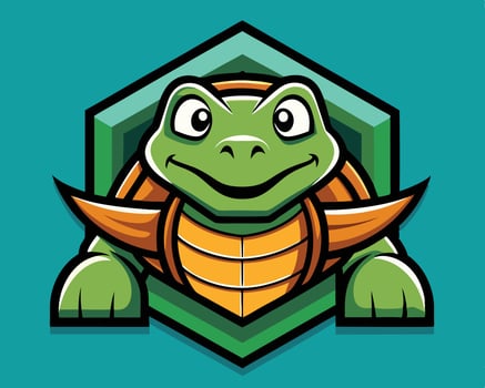 A turtle mascot with a green shell and yellow eyes vector