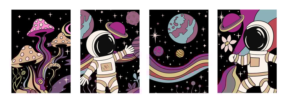 Astronaut in a vibrant cosmic background vector