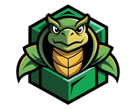 A turtle mascot with a green and yellow face vector