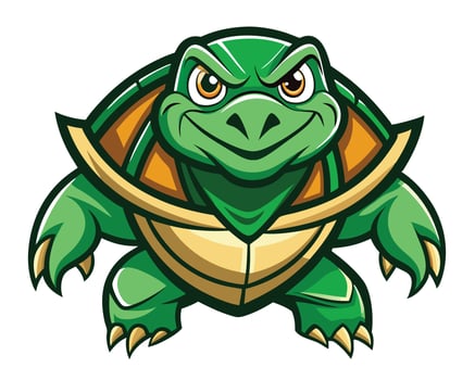 A cartoon turtle mascot with a green shell and yellow eyes vector