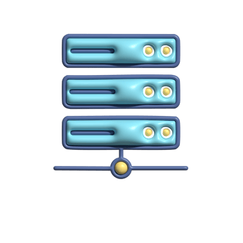 3D Glossy Server Rack Icon with Blue Units and Yellow Indicators png