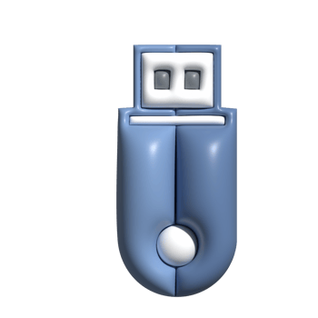 3D Glossy USB Flash Drive Icon with Blue Body and White Connector png