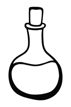 Magic potion vial glass bottle witchcraft accessory witchy witch doodle drawing hand drawn black and white illustration apothecary magical aesthetic cute decor isolated element transparent background png