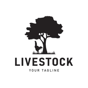 Vintage Farm Logo with Rooster Silhouette and Tree Illustration Design vector