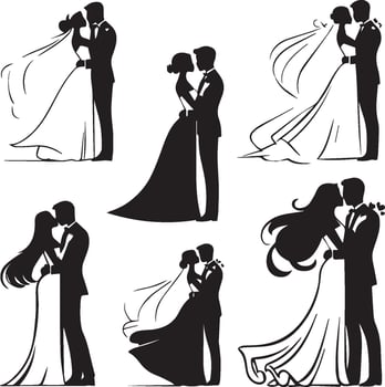 Silhouettes of Romantic Wedding Couples vector