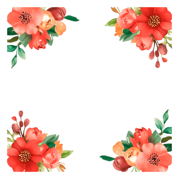Floral Border Design with Vibrant Red and Pink Flowers and Greenery png