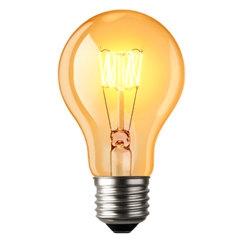Vintage Light Bulb Glowing with Warm Yellow Light on png