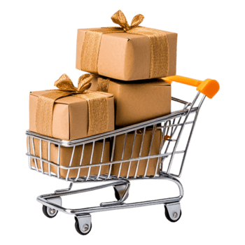 Brown Gift Boxes in Shopping Cart for Holiday or Celebration Events png