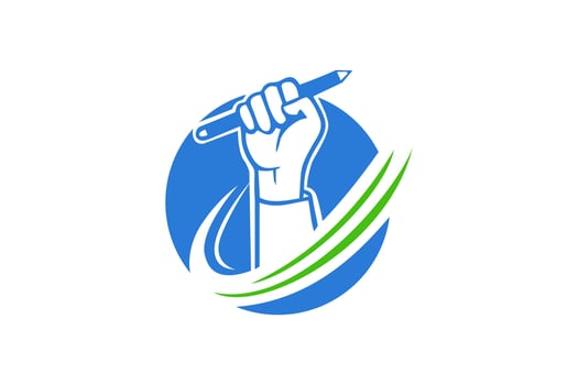 winning student hand holding pencil education logo vector