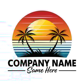 sunset logo design with palm trees white background vector