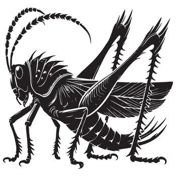 Detailed Grasshopper Silhouette Illustration of Insect Anatomy vector