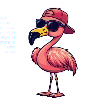 stylish flamingo wearing a backward baseball cap and sunglasses exuding cool and confident energy vector