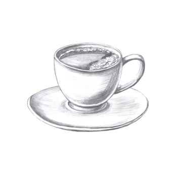 Coffee cup with saucer. Pencil isolated illustration for cafe design, menu design and cookbooks. png