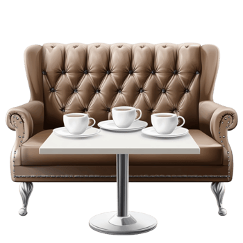 Coffee Table with Brown Leather Couch png