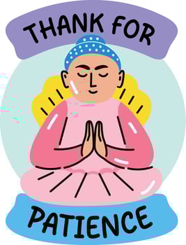 A flat sticker of a character with thanks for patience typography vector