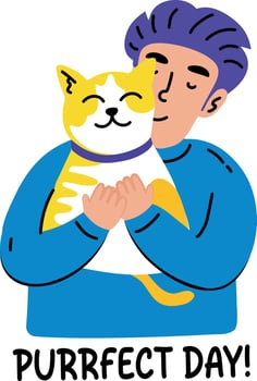 Pet lover flat sticker with purrfect day typography vector