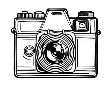 Retro vintage photo camera hand drawn icon, logo, symbol. vector