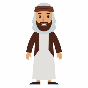 a cartoon arab man in traditional muslim.Sheikh in traditional middle Eastern man clothes.Front view. Isolated on white background. vector