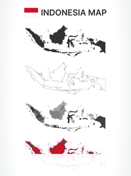 Detailed Indonesia Map Collection with Outline, Silhouette, Islands, and Flag Overlay Variations vector